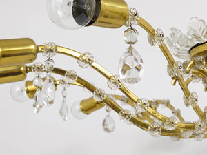 Huge Floral Lobmeyr Mid-Century Brass Crystal Chandelier, 1950s, Austria