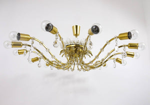 Huge Floral Lobmeyr Mid-Century Brass Crystal Chandelier, 1950s, Austria