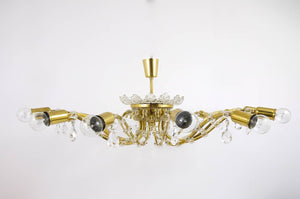 Huge Floral Lobmeyr Mid-Century Brass Crystal Chandelier, 1950s, Austria