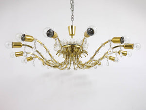 Huge Floral Lobmeyr Mid-Century Brass Crystal Chandelier, 1950s, Austria