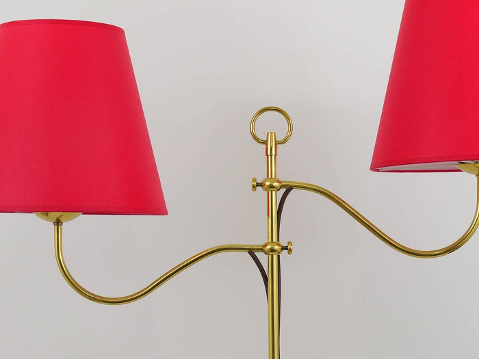 Josef Frank Two-Arms Mid-Century Adjustable Brass Floor Lamp, Austria, 1950s