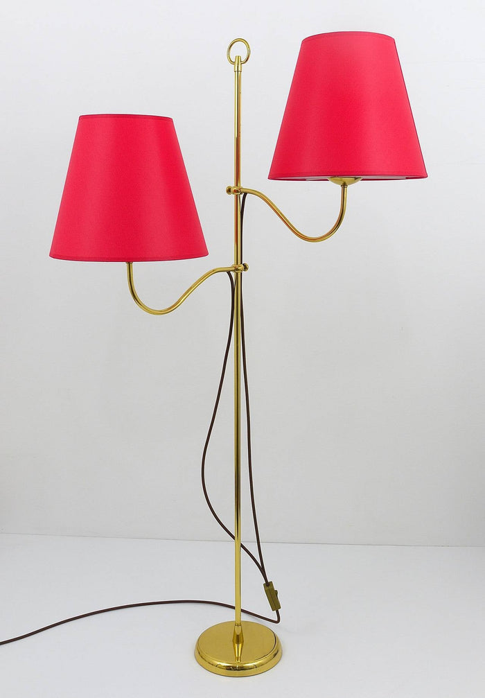 Josef Frank Two-Arms Mid-Century Adjustable Brass Floor Lamp, Austria, 1950s