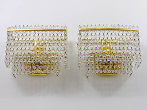 Coppia di applique Lobmeyr quadrate in ottone dorato con cristalli tagliati a mano, anni 1970