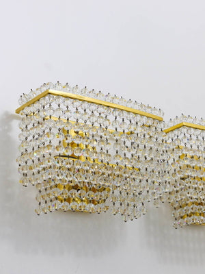 Coppia di applique Lobmeyr quadrate in ottone dorato con cristalli tagliati a mano, anni 1970