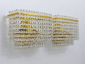 Coppia di applique Lobmeyr quadrate in ottone dorato con cristalli tagliati a mano, anni 1970