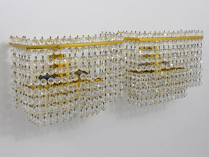 Coppia di applique Lobmeyr quadrate in ottone dorato con cristalli tagliati a mano, anni 1970