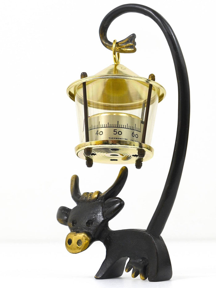 Walter Bosse Cow Figurine Table Thermometer by Herta Baller, Austria, 1950s