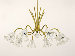 Floral Emil Stejnar Modernist Brass Chandelier, Rupert Nikoll, Austria, 1950s