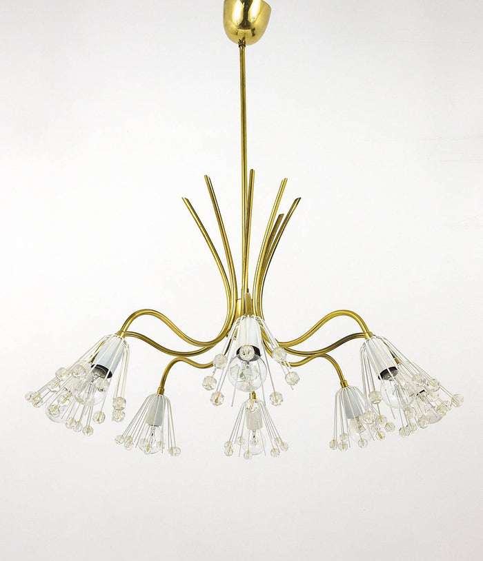 Floral Emil Stejnar Modernist Brass Chandelier, Rupert Nikoll, Austria, 1950s