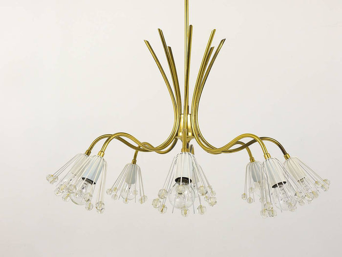 Floral Emil Stejnar Modernist Brass Chandelier, Rupert Nikoll, Austria, 1950s