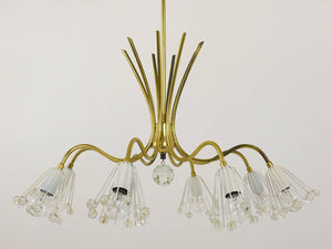 Floral Emil Stejnar Modernist Brass Chandelier, Rupert Nikoll, Austria, 1950s