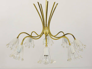 Floral Emil Stejnar Modernist Brass Chandelier, Rupert Nikoll, Austria, 1950s