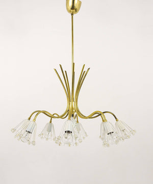 Floral Emil Stejnar Modernist Brass Chandelier, Rupert Nikoll, Austria, 1950s