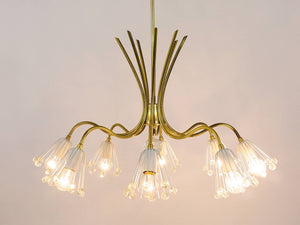 Floral Emil Stejnar Modernist Brass Chandelier, Rupert Nikoll, Austria, 1950s
