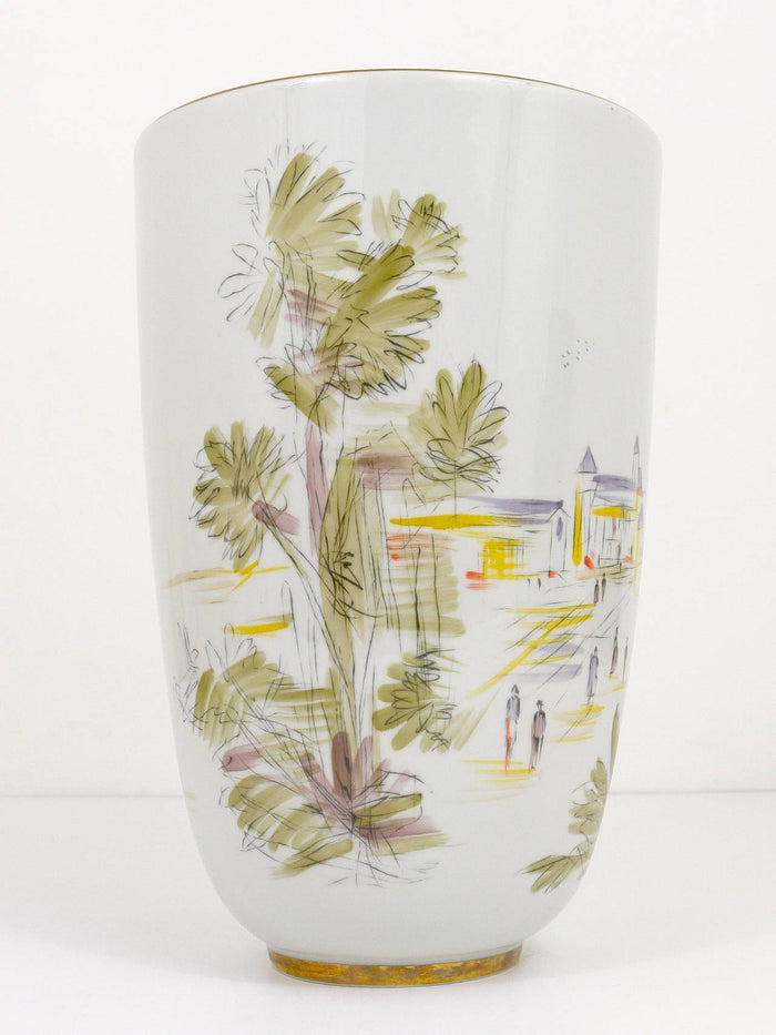 Huge Hutschenreuther Handpainted Midcentury Porcelain Vase, Selb, Germany, 1950s