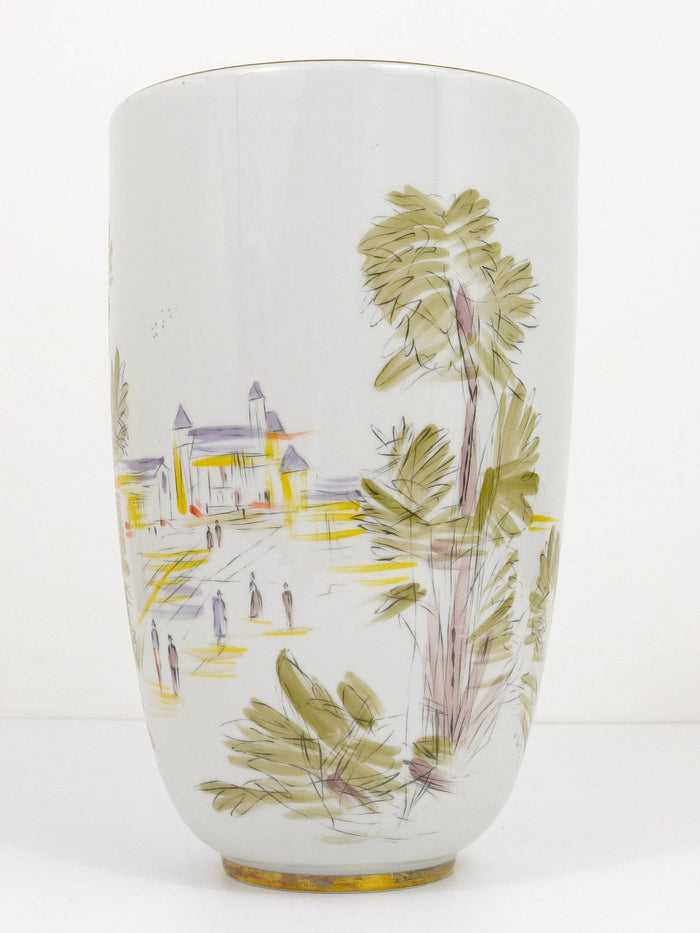 Huge Hutschenreuther Handpainted Midcentury Porcelain Vase, Selb, Germany, 1950s