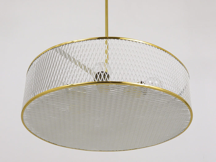 Mathieu Matégot Style Midcentury Brass Chandelier Pendant Lamp, France, 1950s