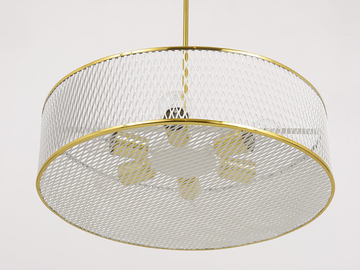 Mathieu Matégot Style Midcentury Brass Chandelier Pendant Lamp, France, 1950s