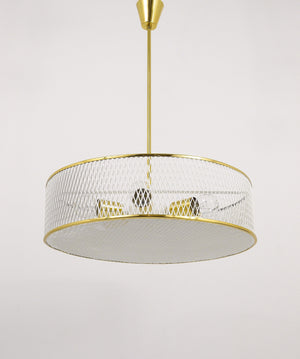 Lampadario a sospensione in ottone Mid-Century nello stile di Mathieu Matégot, Francia, anni 1950