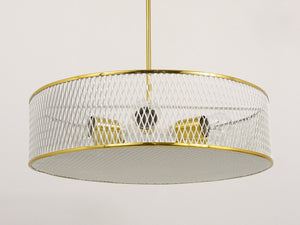 Lampadario a sospensione in ottone Mid-Century nello stile di Mathieu Matégot, Francia, anni 1950