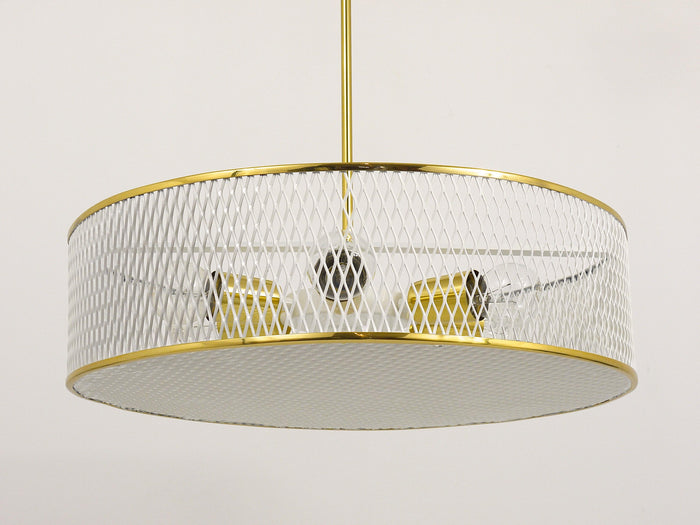 Mathieu Matégot Style Midcentury Brass Chandelier Pendant Lamp, France, 1950s
