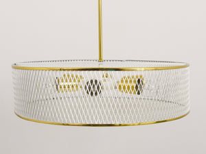 Lampadario a sospensione in ottone Mid-Century nello stile di Mathieu Matégot, Francia, anni 1950
