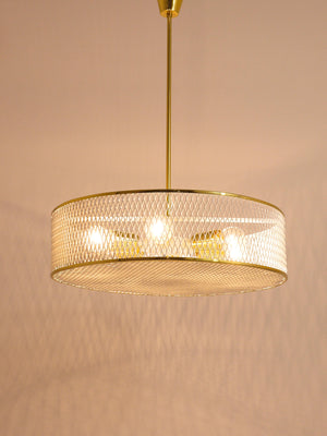 Lampadario a sospensione in ottone Mid-Century nello stile di Mathieu Matégot, Francia, anni 1950