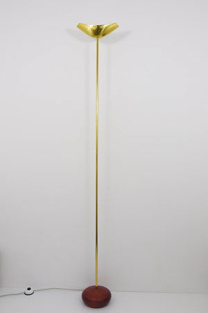 Rodolfo Dordoni Postmodern Brass & Wood Uplight Floor Lamp, Italy, 1980s
