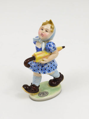 Goldscheider Vienna Girl with Umbrella Sculpture, Porcelain, Austria, 1930s