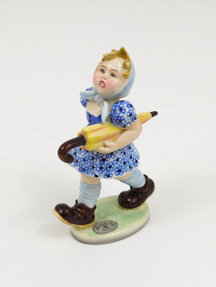 Goldscheider Vienna Girl with Umbrella Sculpture, Porcelain, Austria, 1930s