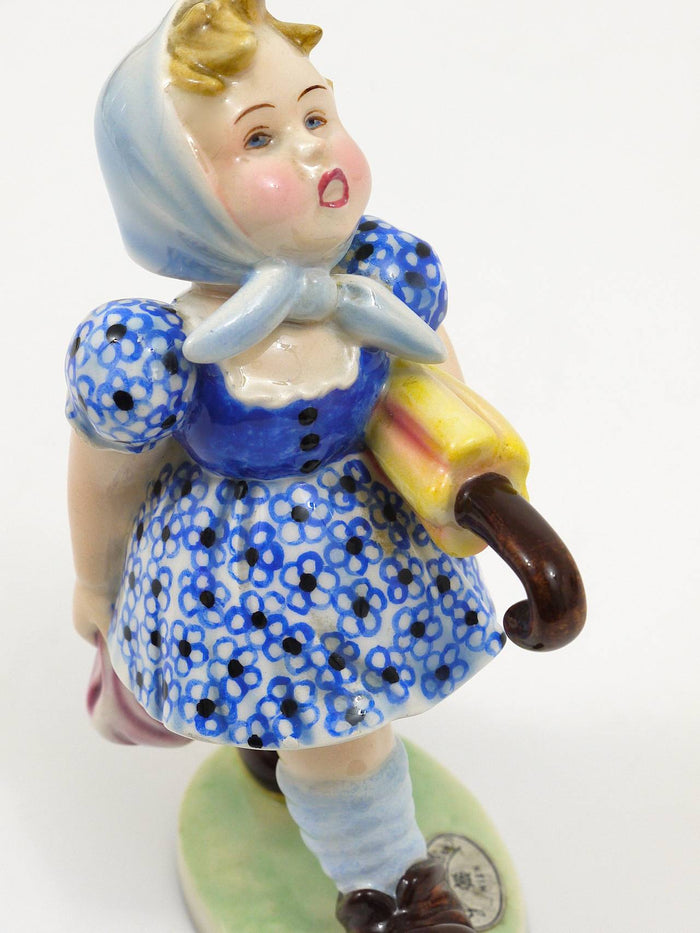 Goldscheider Vienna Girl with Umbrella Sculpture, Porcelain, Austria, 1930s