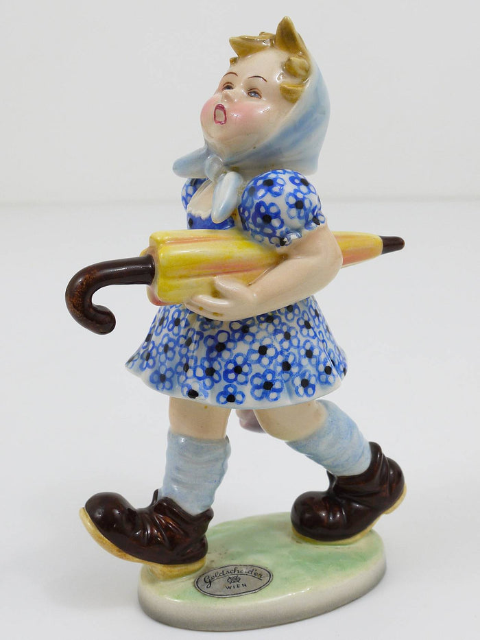Goldscheider Vienna Girl with Umbrella Sculpture, Porcelain, Austria, 1930s