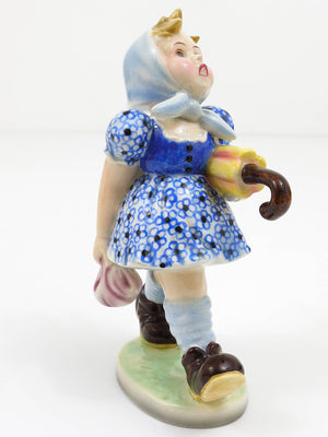 Goldscheider Vienna Girl with Umbrella Sculpture, Porcelain, Austria, 1930s
