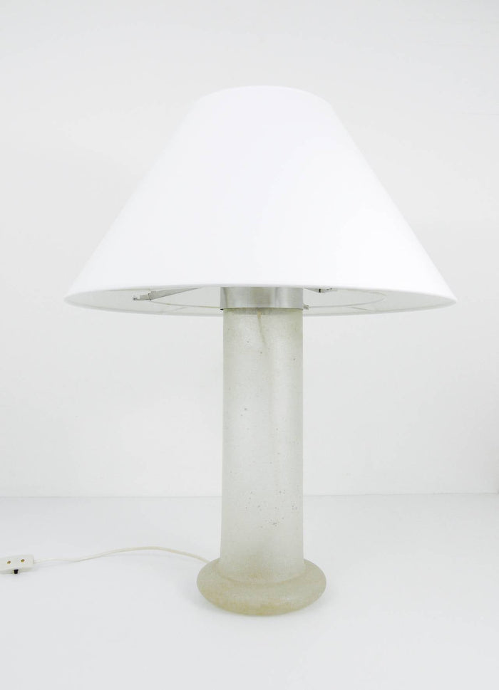 Signed Karl Springer Table Lamp with a Sandblasted Glass Base, 1970s