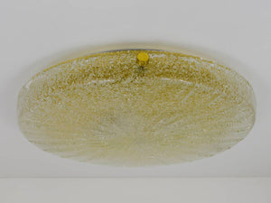 Carl Fagerlund Orrefors Textured Glass & Brass Flush Mount, Sweden, 1950s