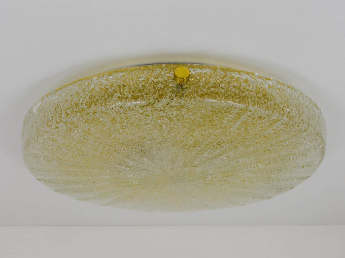 Carl Fagerlund Orrefors Textured Glass & Brass Flush Mount, Sweden, 1950s