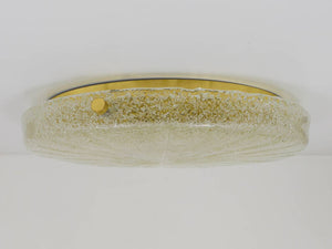 Carl Fagerlund Orrefors Textured Glass & Brass Flush Mount, Sweden, 1950s