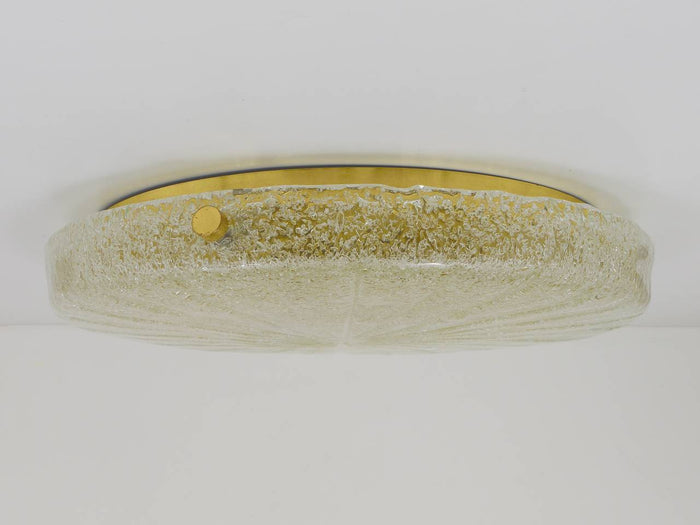 Carl Fagerlund Orrefors Textured Glass & Brass Flush Mount, Sweden, 1950s