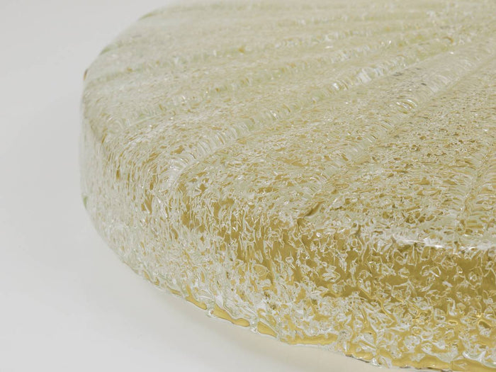 Carl Fagerlund Orrefors Textured Glass & Brass Flush Mount, Sweden, 1950s