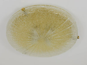 Carl Fagerlund Orrefors Textured Glass & Brass Flush Mount, Sweden, 1950s