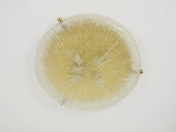Carl Fagerlund Orrefors Textured Glass & Brass Flush Mount, Sweden, 1950s