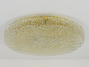 Carl Fagerlund Orrefors Textured Glass & Brass Flush Mount, Sweden, 1950s