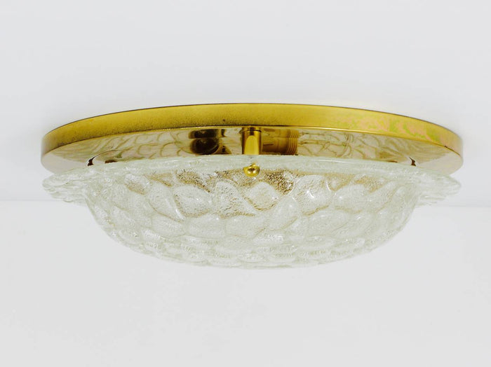 Large Hillebrand Textured Bubble Glass and Brass Flush Mount, Germany, 1970s