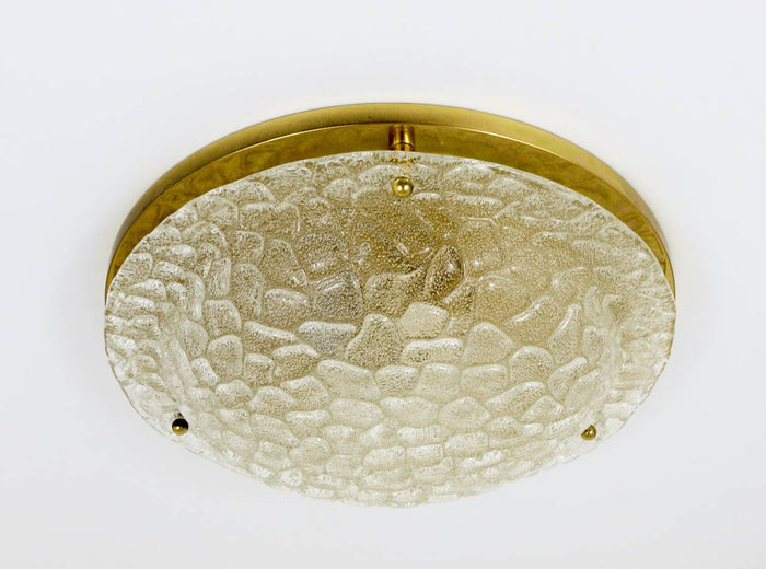 Large Hillebrand Textured Bubble Glass and Brass Flush Mount, Germany, 1970s