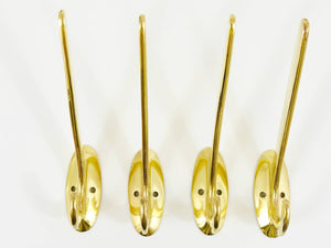 Four Art Nouveau Handmade Brass Wall Hooks, Austria, 1920s