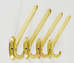 Four Art Nouveau Handmade Brass Wall Hooks, Austria, 1920s
