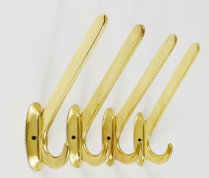 Four Art Nouveau Handmade Brass Wall Hooks, Austria, 1920s
