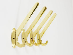 Four Art Nouveau Handmade Brass Wall Hooks, Austria, 1920s