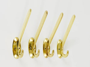 Four Art Nouveau Handmade Brass Wall Hooks, Austria, 1920s