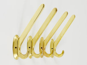 Four Art Nouveau Handmade Brass Wall Hooks, Austria, 1920s